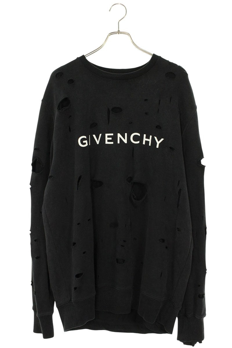 GIVENCHY Distressed Print Cotton Sweatshirt Black Size L