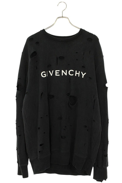 GIVENCHY Distressed Print Cotton Sweatshirt Black Size L
