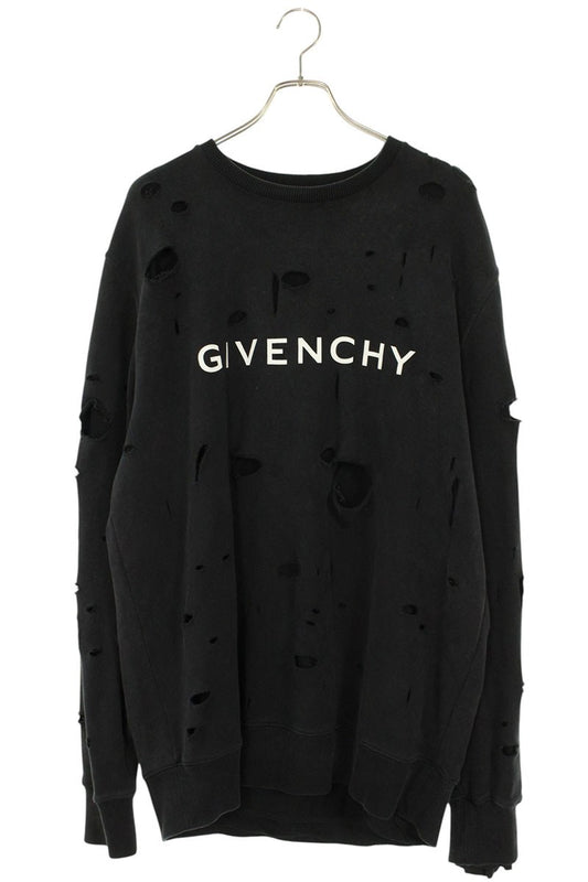 GIVENCHY Distressed Print Cotton Sweatshirt Black Size L