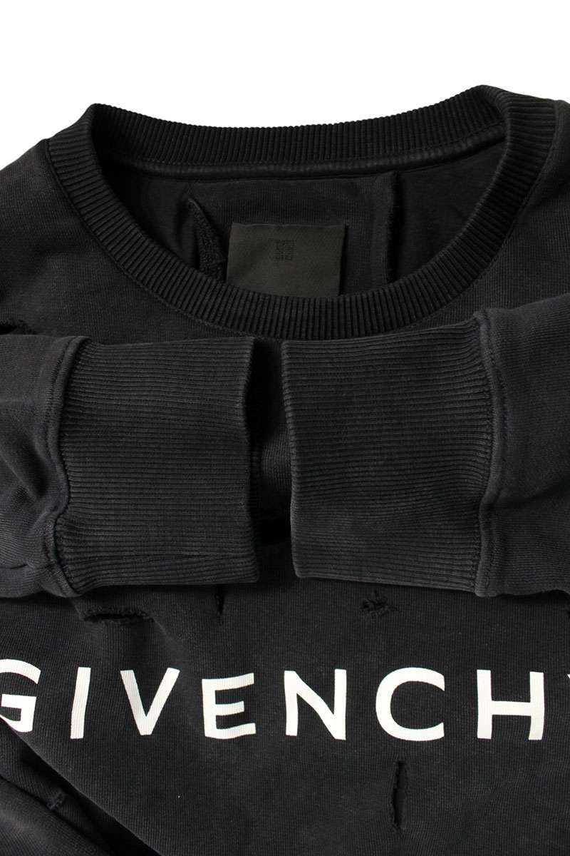 GIVENCHY Distressed Print Cotton Sweatshirt Black Size L