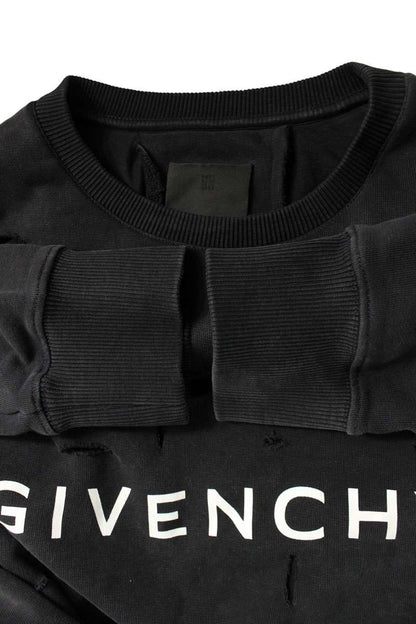 GIVENCHY Distressed Print Cotton Sweatshirt Black Size L
