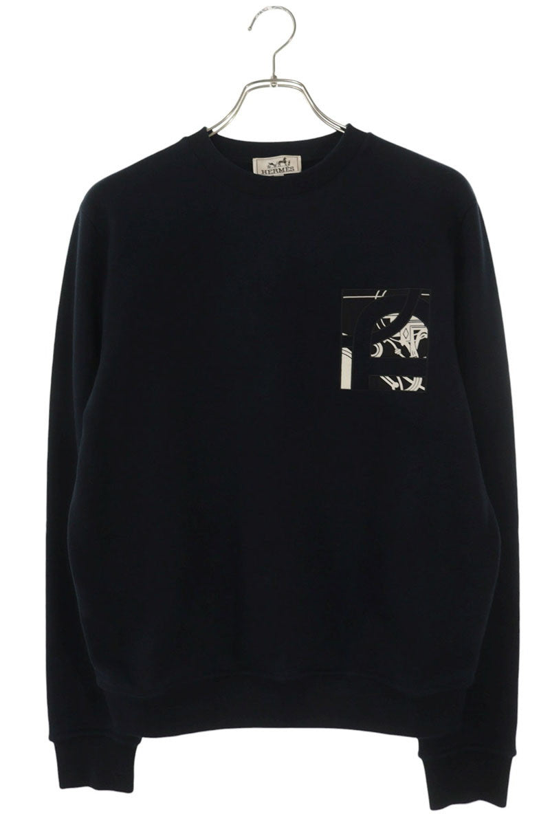 HERMES Front Embroidered Cotton Sweatshirt Navy Size XS
