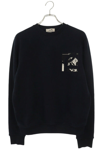 HERMES Front Embroidered Cotton Sweatshirt Navy Size XS