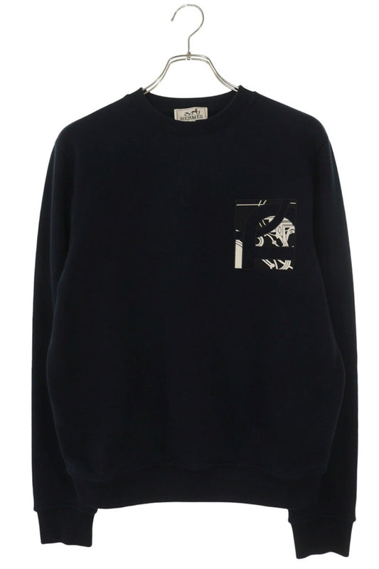 HERMES Front Embroidered Cotton Sweatshirt Navy Size XS