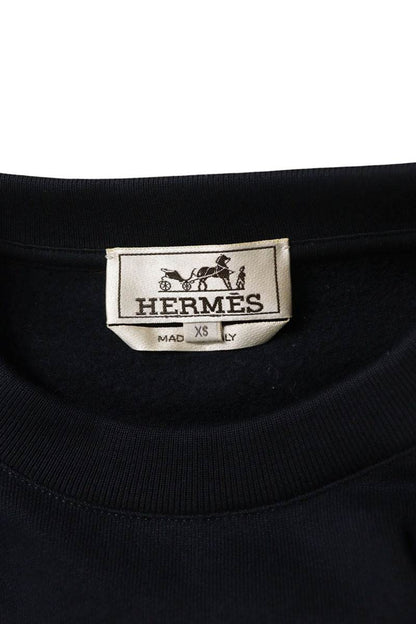 HERMES Front Embroidered Cotton Sweatshirt Navy Size XS