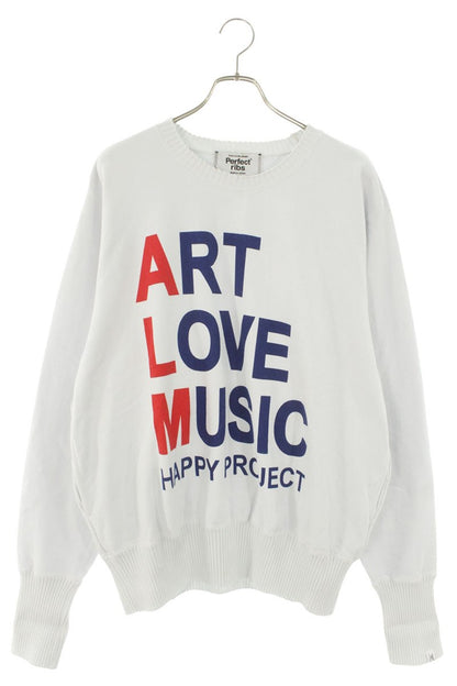 Perfect ribs "ART LOVE MUSIC" Print Sweatshirt White Size L