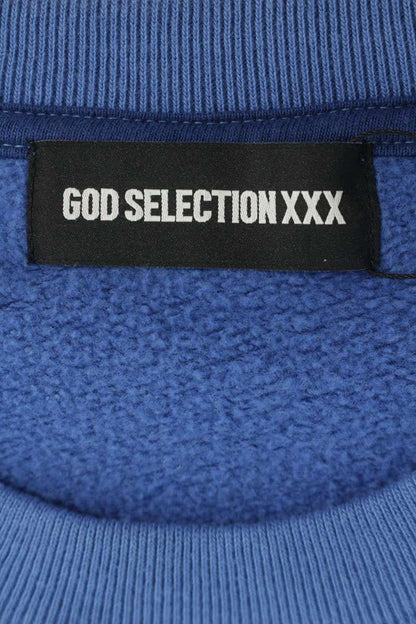 GOD SELECTION XXX Logo Print Cotton Sweatshirt Blue Size S