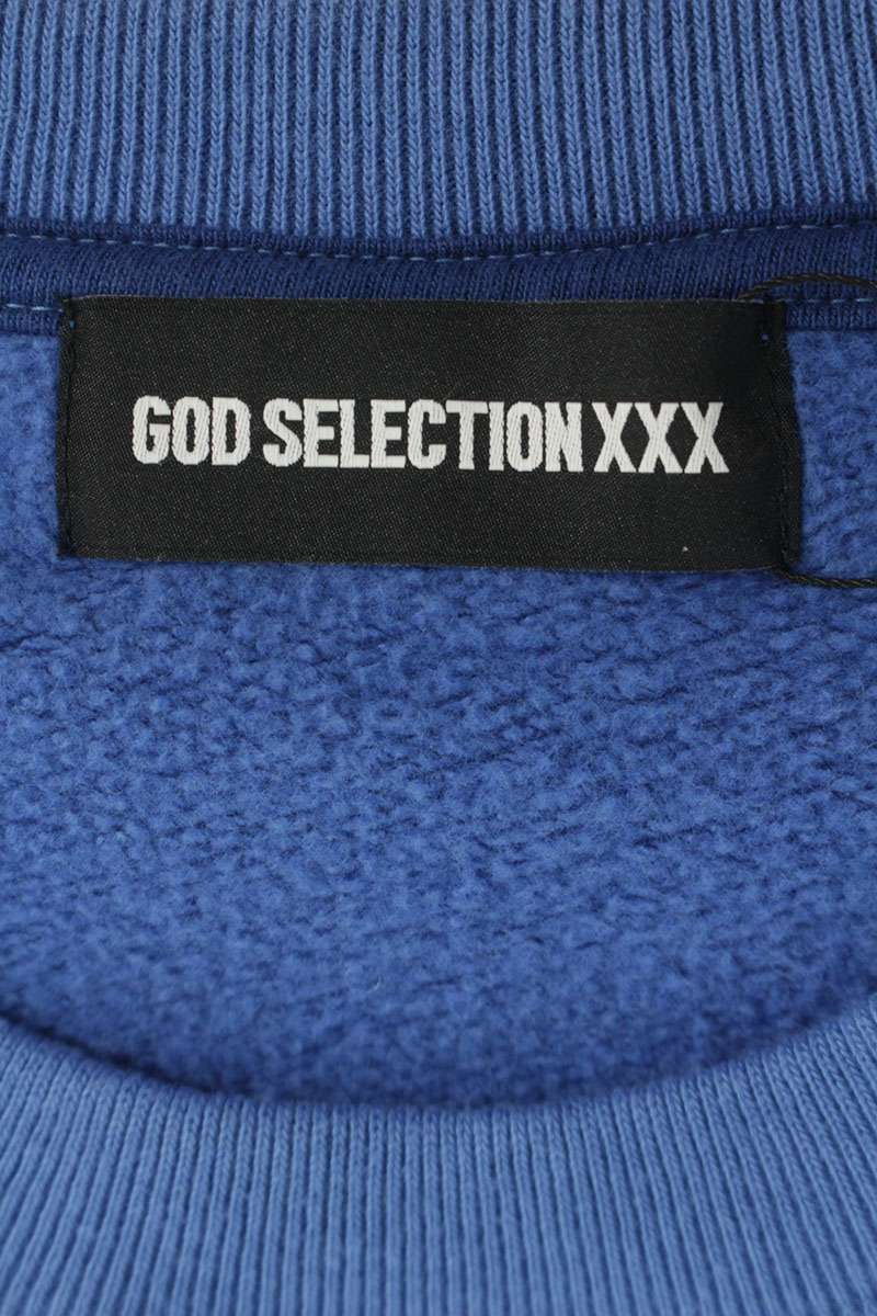 GOD SELECTION XXX Logo Print Cotton Sweatshirt Blue Size M