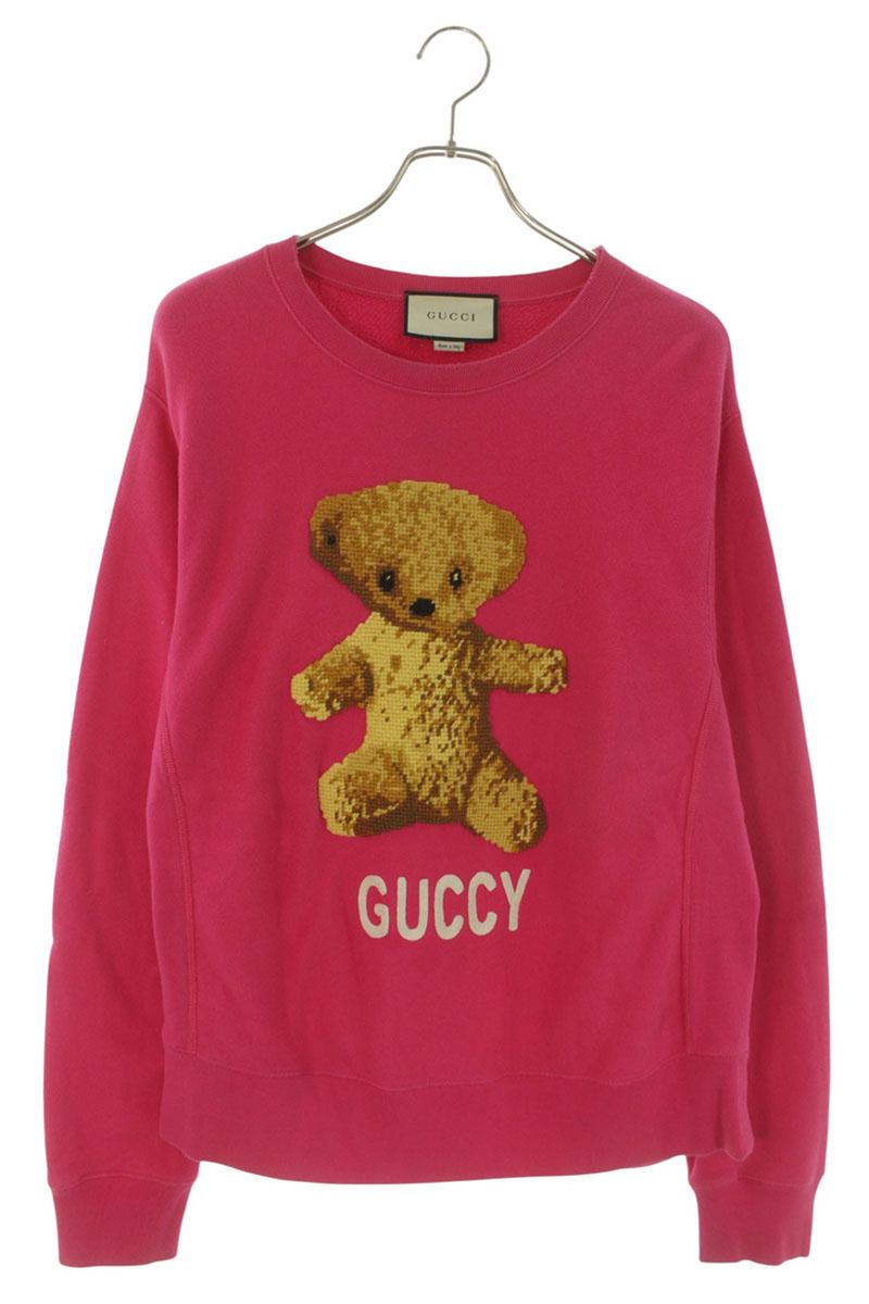GUCCI 18SS Distressed Teddy Bear Sweatshirt Pink Size M