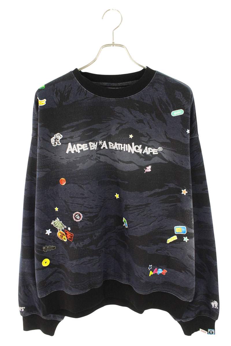 A BATHING APE Sticker Print Sweatshirt Black/Gray Size L