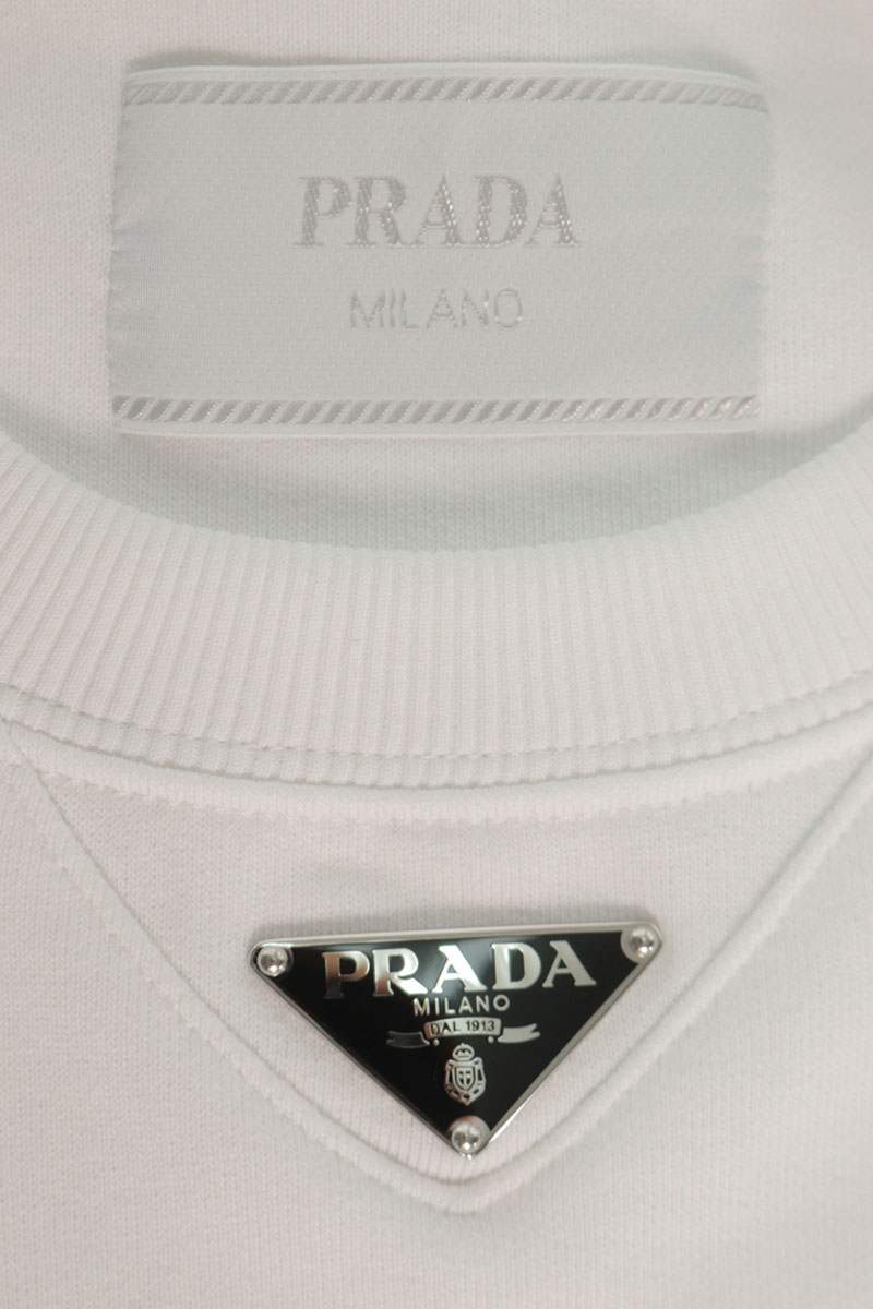 PRADA Triangle Logo Plate Crewneck Sweatshirt White Size XS