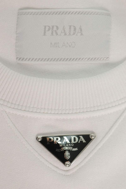 PRADA Triangle Logo Plate Crewneck Sweatshirt White Size XS