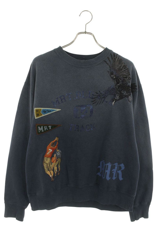 KHOKI 25SS Embroidered Design Sweatshirt Navy Cotton Size L