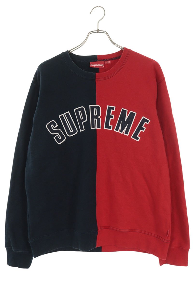 SUPREME 18AW Split Crewneck Sweatshirt Red/Navy Size M
