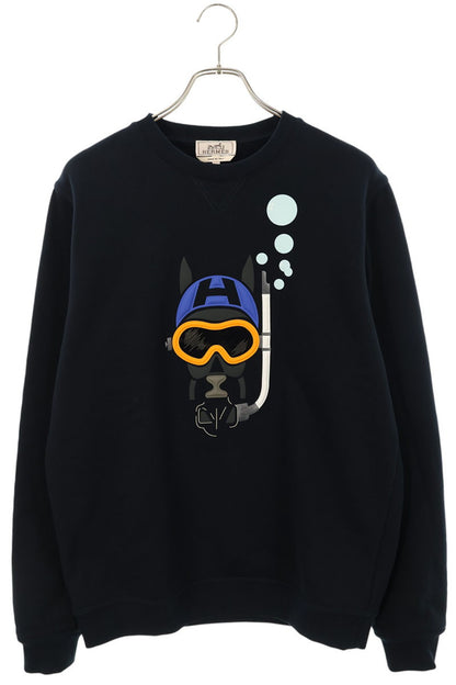 HERMES 23SS Scuba Horse Print Sweatshirt Black Size M