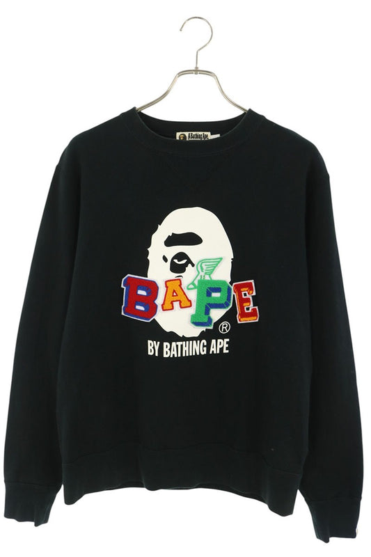A BATHING APE Logo Patch Crewneck Sweatshirt Black Size L
