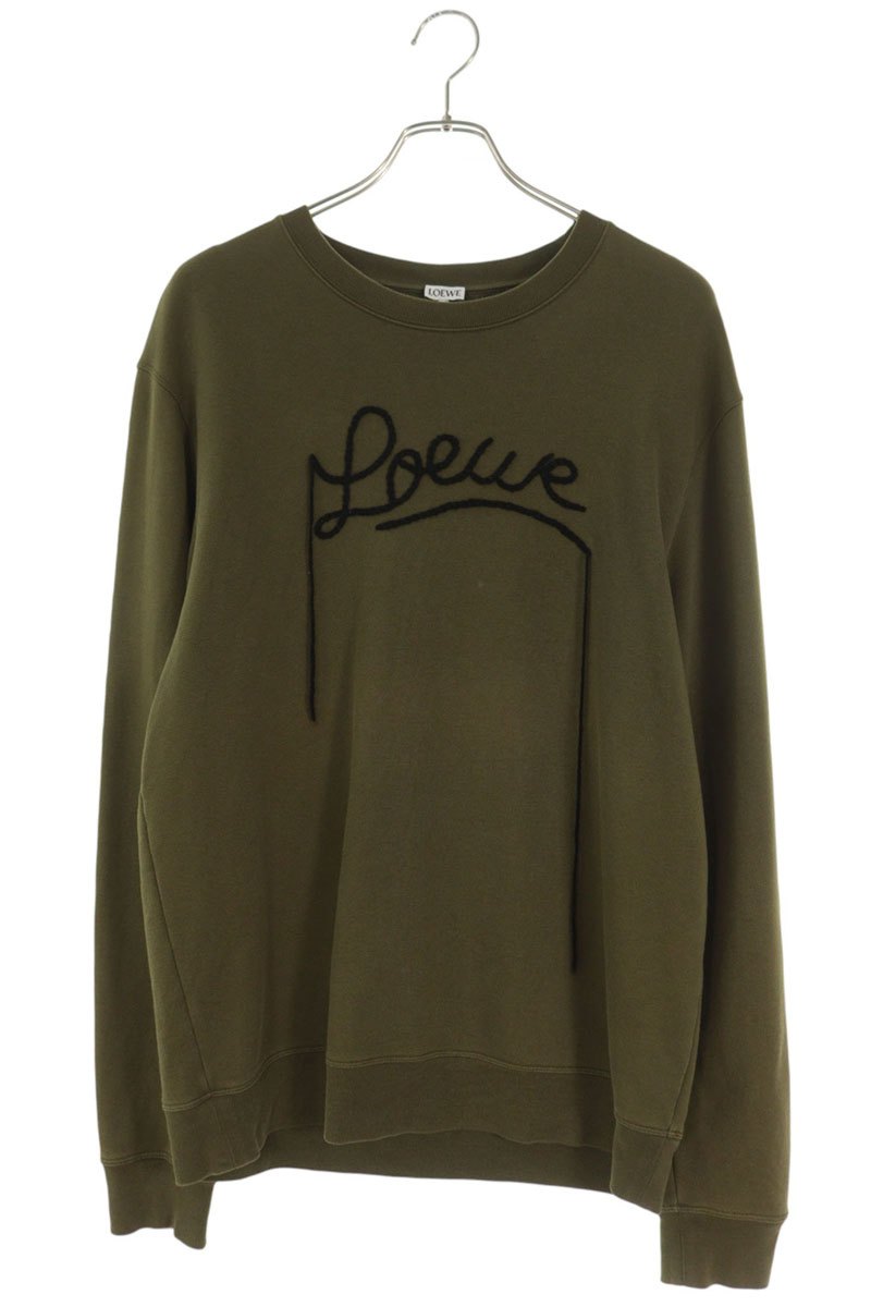 LOEWE Logo Fringe Embroidery Sweatshirt Khaki Size L