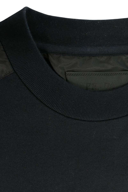 PRADA Logo Print Nylon Panel Crewneck Sweatshirt Size L