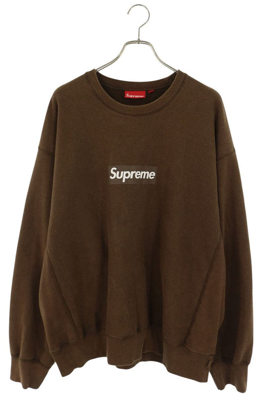 SUPREME Washed Box Logo Crewneck Sweatshirt Brown Size XL