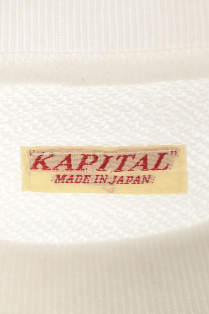 KAPITAL Elbow Smiley Print Sweatshirt White/Yellow Size 4