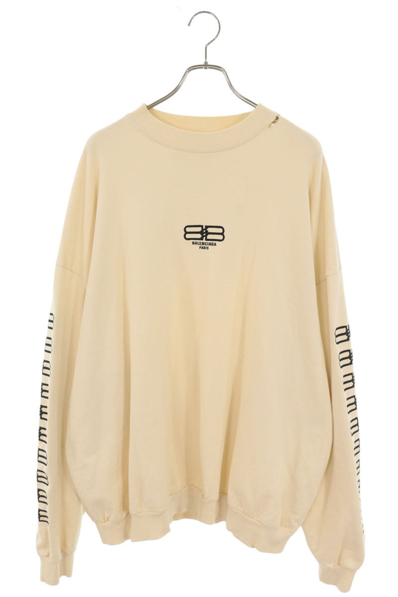 BALENCIAGA Damaged BB Logo Sweatshirt Beige Size 2