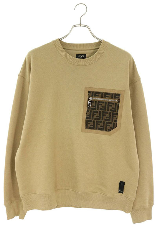 FENDI FF Pattern Pocket Crewneck Sweatshirt Beige Size M