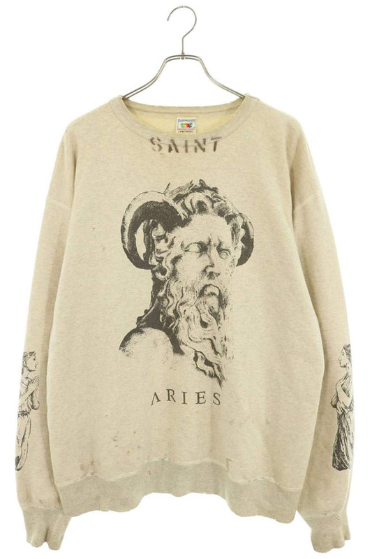 SAINT MICHAEL Distressed Aries Print Sweatshirt Ivory Size L