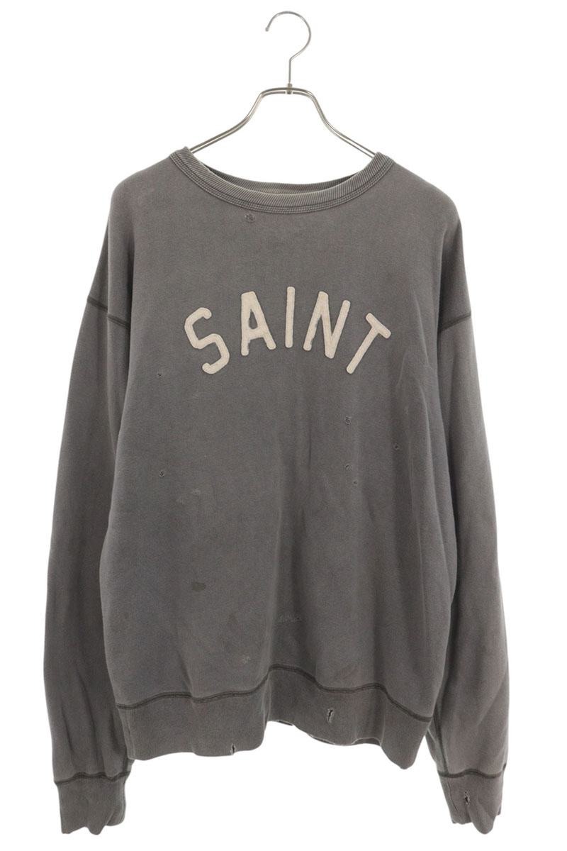 SAINT MICHAEL Logo Patch Vintage Gray Cotton Sweatshirt Size L