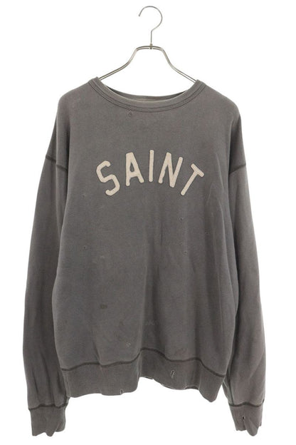 SAINT MICHAEL Logo Patch Vintage Gray Cotton Sweatshirt Size L