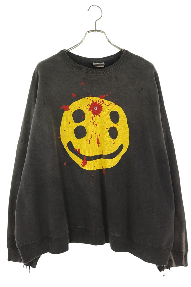 SAINT MICHAEL Smile Print Vintage Sweatshirt Gray Size L