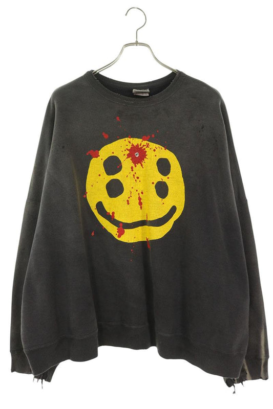 SAINT MICHAEL Smile Print Vintage Sweatshirt Gray Size L