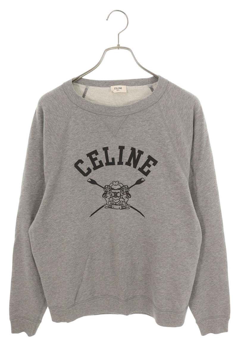 CELINE Logo Emblem Print Crewneck Sweatshirt Gray Size M