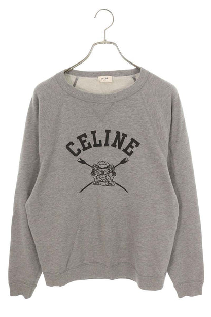 CELINE Logo Emblem Print Crewneck Sweatshirt Gray Size M