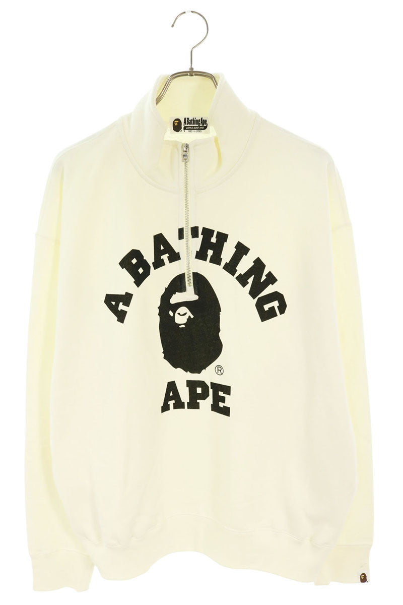 Bape A BATHING APE Logo Half-Zip Sweatshirt Off-White Size L