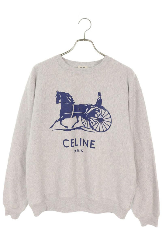 CELINE RY0TY1233 Caleche Logo Sweatshirt Gray/Blue Size XS