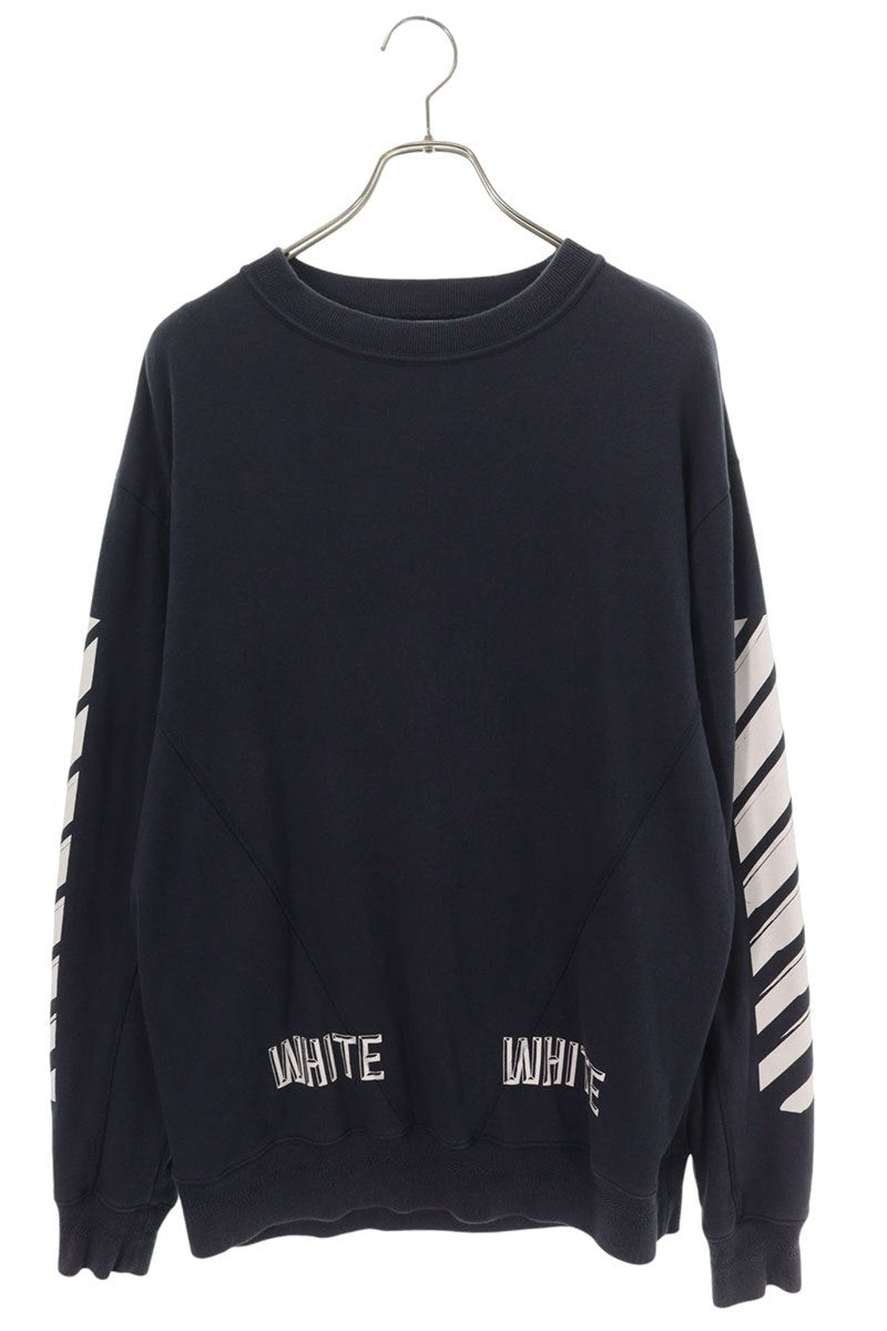 OFF-WHITE Bias Back Print Crewneck Sweatshirt Navy Size S
