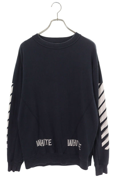 OFF-WHITE Bias Back Print Crewneck Sweatshirt Navy Size S