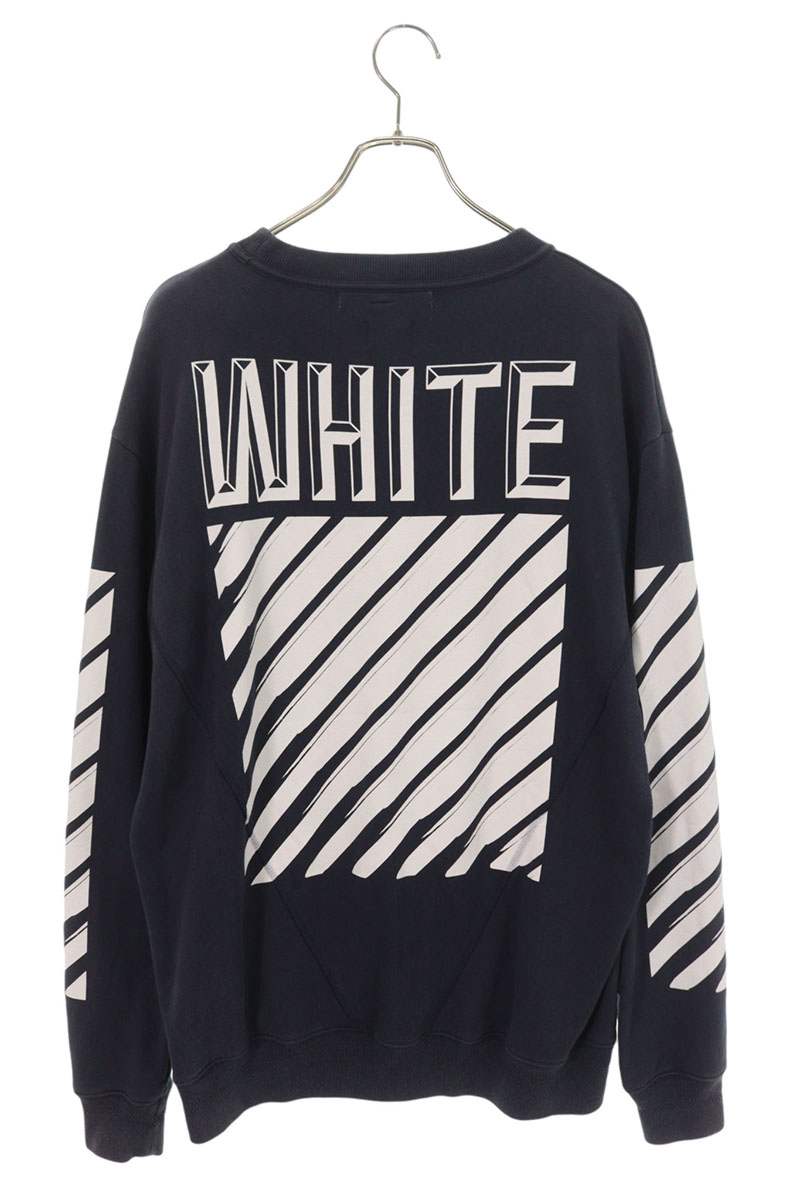 OFF-WHITE Bias Back Print Crewneck Sweatshirt Navy Size S