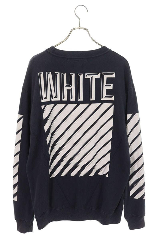 OFF-WHITE Bias Back Print Crewneck Sweatshirt Navy Size S