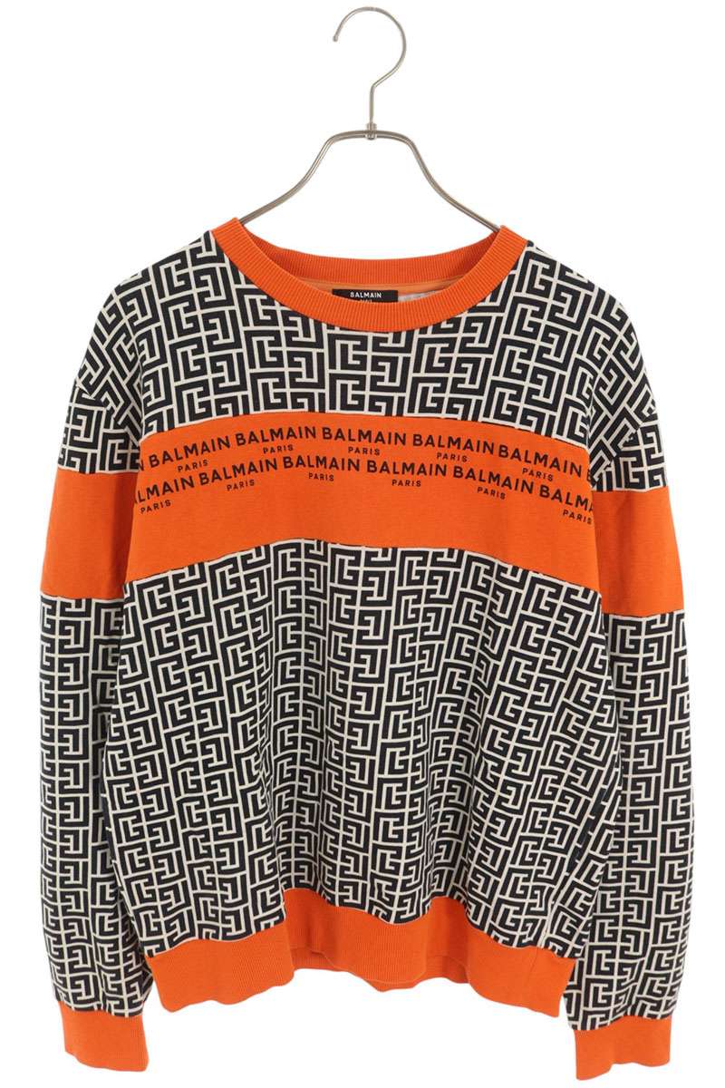 BALMAIN All-Over Logo Crewneck Sweatshirt Black Size M