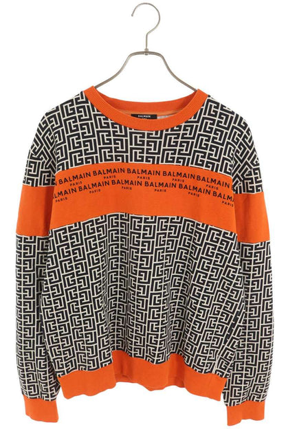BALMAIN All-Over Logo Crewneck Sweatshirt Black Size M