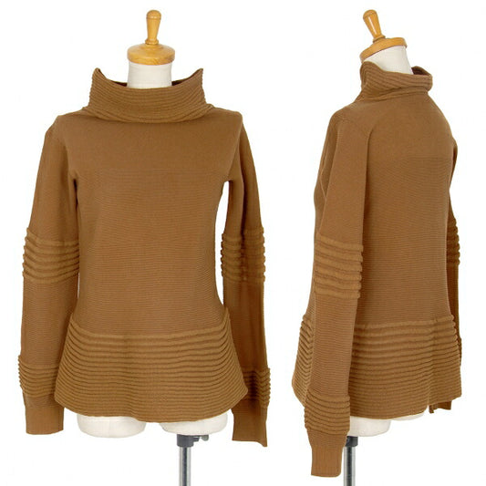 ISSEY MIYAKE Rib High Neck Paneled Knit Sweater Brown Size 2