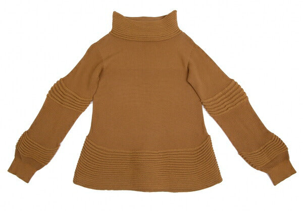 ISSEY MIYAKE Rib High Neck Paneled Knit Sweater Brown Size 2