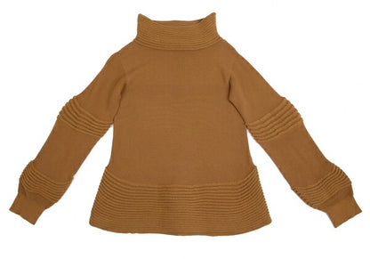 ISSEY MIYAKE Rib High Neck Paneled Knit Sweater Brown Size 2