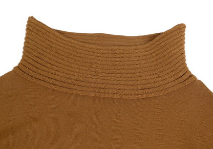 ISSEY MIYAKE Rib High Neck Paneled Knit Sweater Brown Size 2