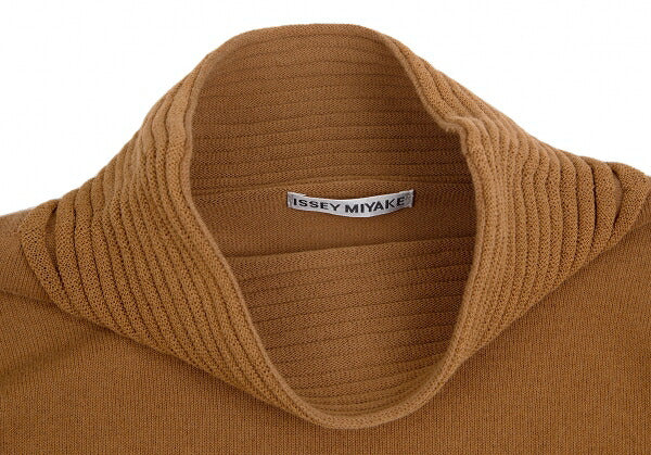 ISSEY MIYAKE Rib High Neck Paneled Knit Sweater Brown Size 2
