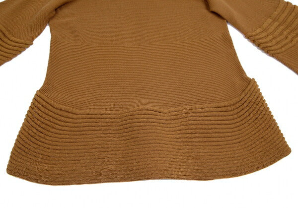 ISSEY MIYAKE Rib High Neck Paneled Knit Sweater Brown Size 2