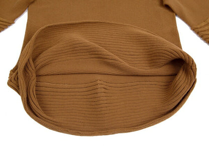 ISSEY MIYAKE Rib High Neck Paneled Knit Sweater Brown Size 2