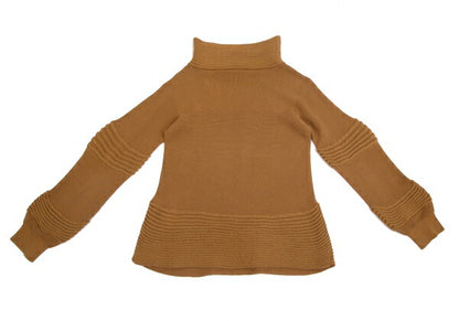 ISSEY MIYAKE Rib High Neck Paneled Knit Sweater Brown Size 2