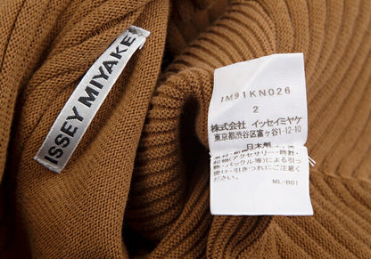 ISSEY MIYAKE Rib High Neck Paneled Knit Sweater Brown Size 2